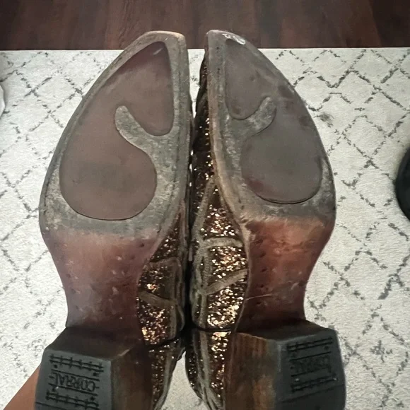 Corral Glitter Embellished Heeled Boots - Brown and Gold - Picture 6 of 7